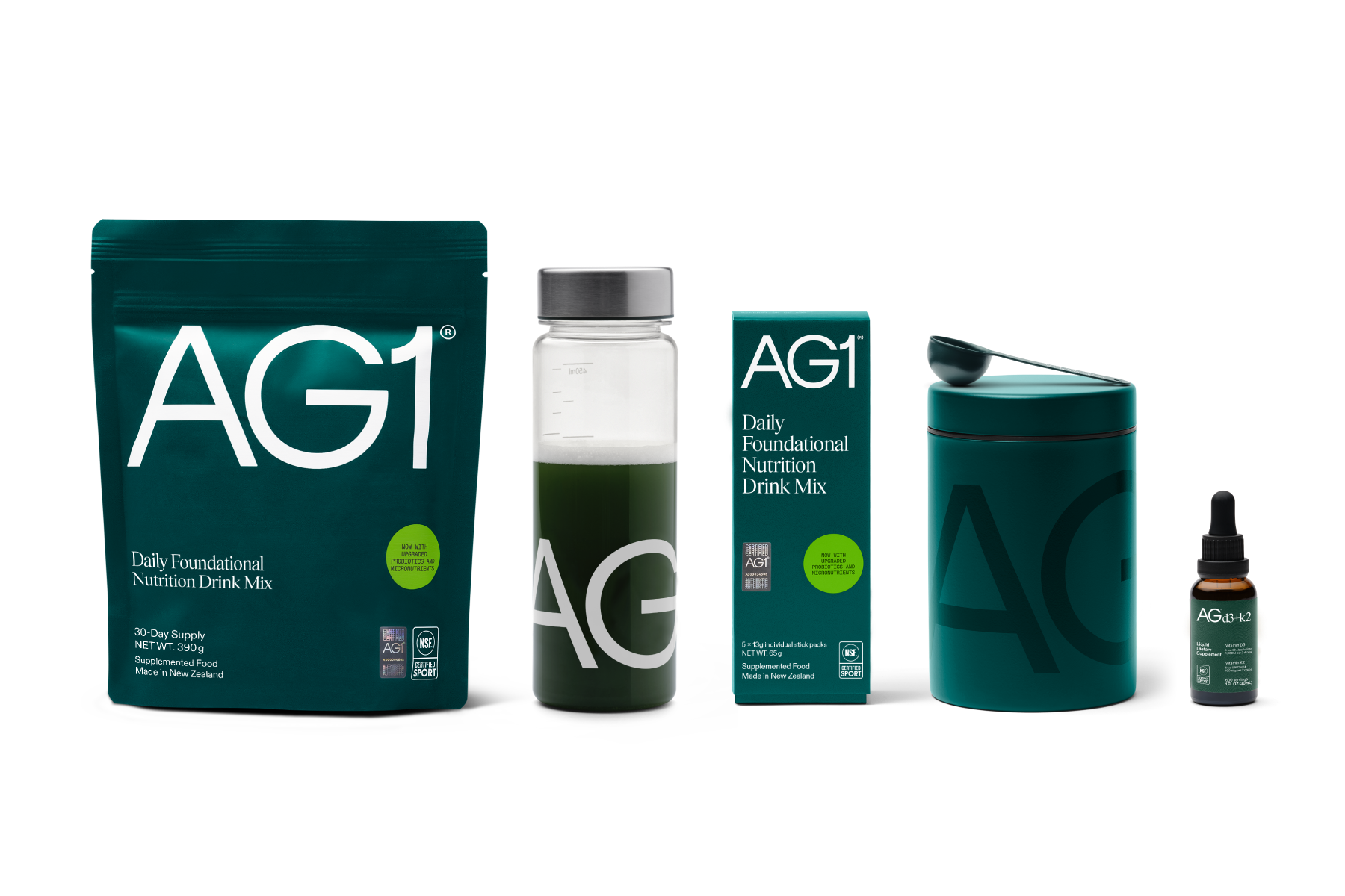 Athletic Greens AG1 30-day pouch with included shaker and scoop
